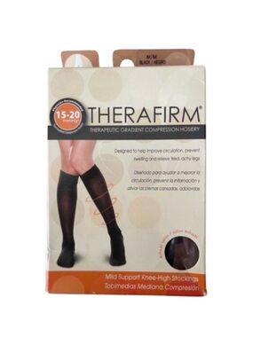 NEW Therafirm Therapeutic Compression Knee High Trouser Stockings Black Size M